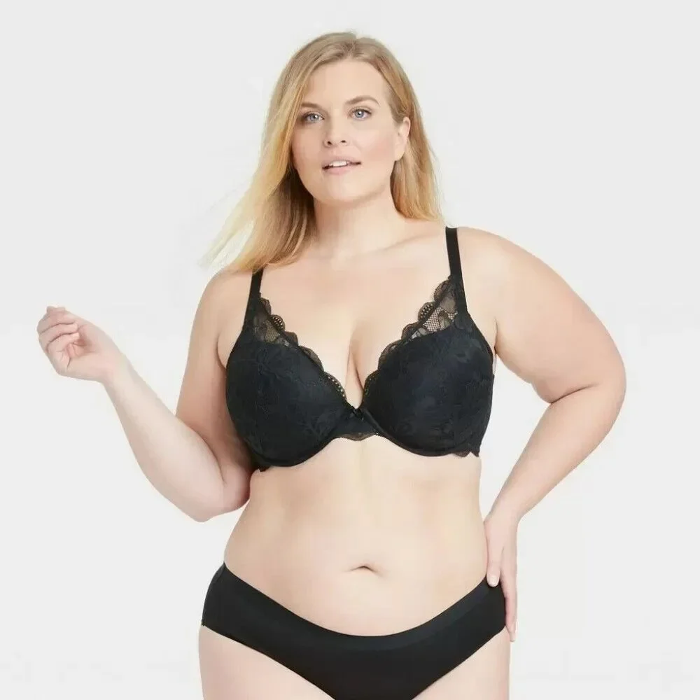 Auden Bra Womens 42DDD Black Sublime Lace Plunge Push-Up Underwire NWT - Picture 1 of 11